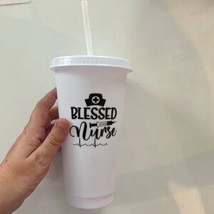 Blessed nurse cup with straw